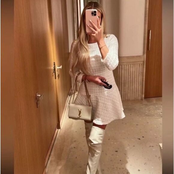 ZARA Tweed Dress Womens Large Peplum Structured Mini Elegant Old Money Ruffle - Picture 6 of 12